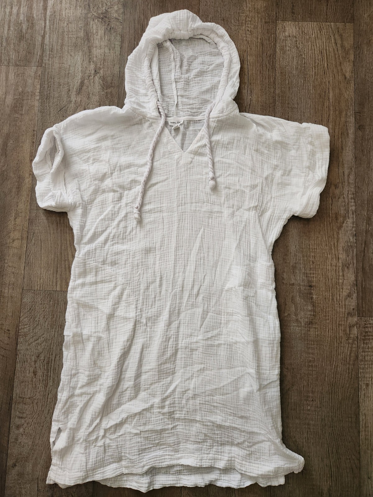 TRIBAL JEANS Womens Size P/S White Hooded Swim Beach Dress Cover Up Pockets
