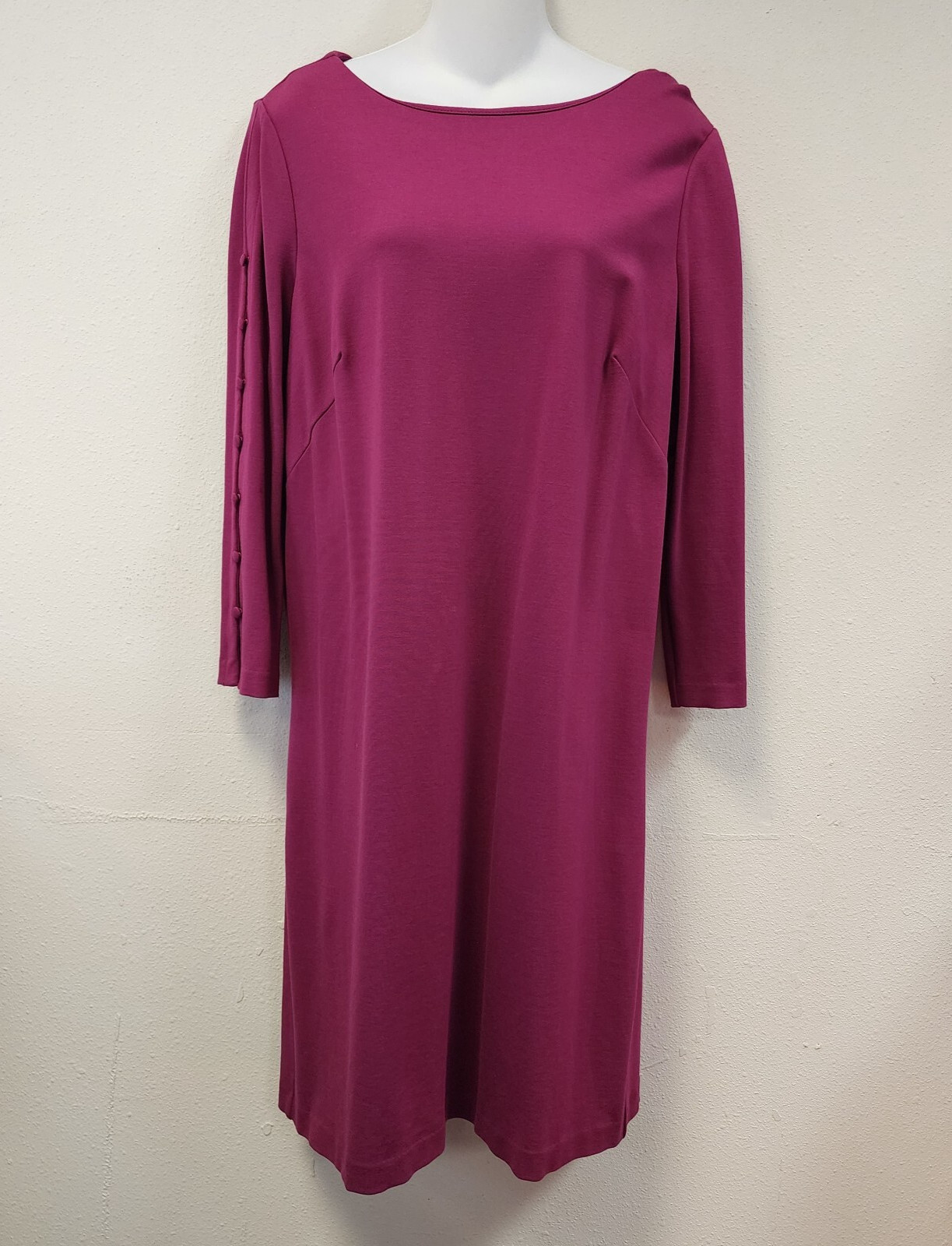 Chico’s Shift Midi Dress Vanity Sz 2 Pink 3/4 Sleeves Zip Back Old Money Classy