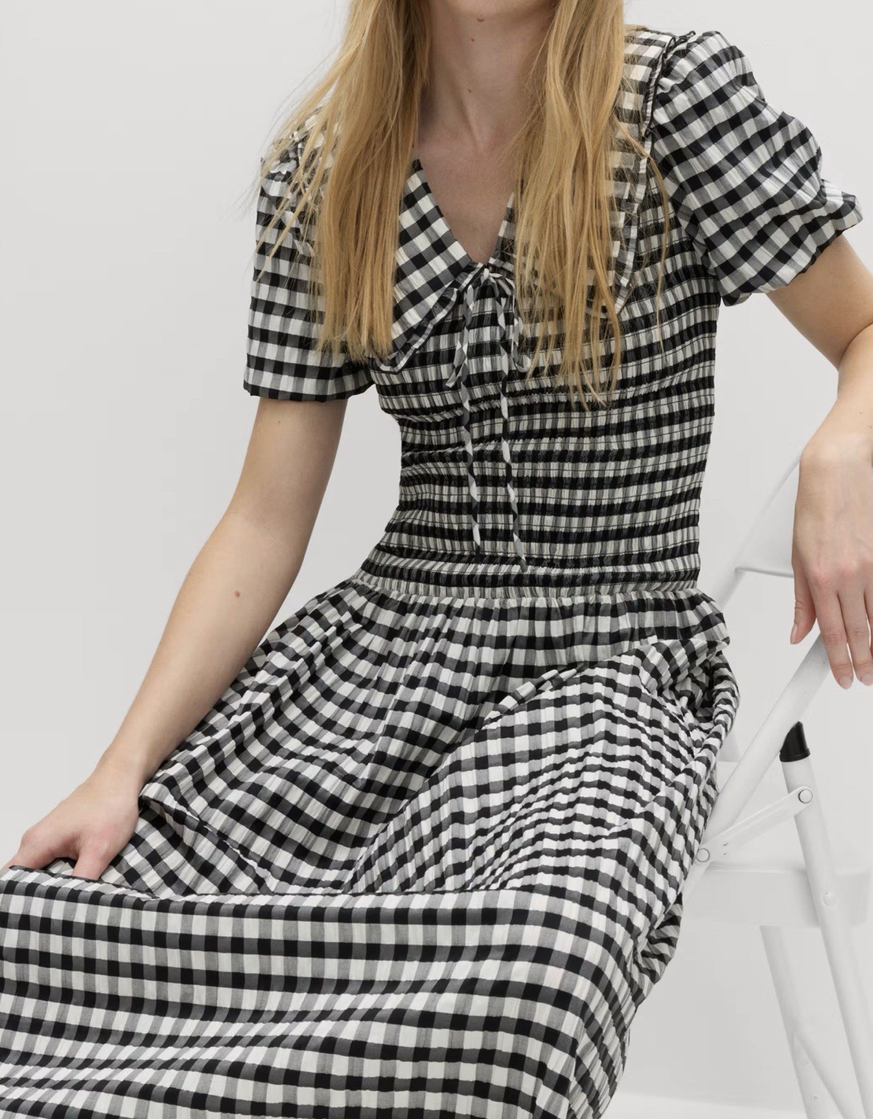 M&S Cotton Blend Gingham Dropped Waist Midi Dress Size14(RRP£48)