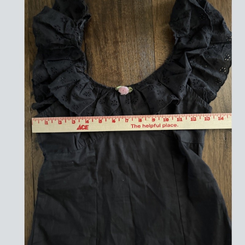 ASOS Design Black Eyelet Ruffle Collar Smocked Mini Dress Size 4