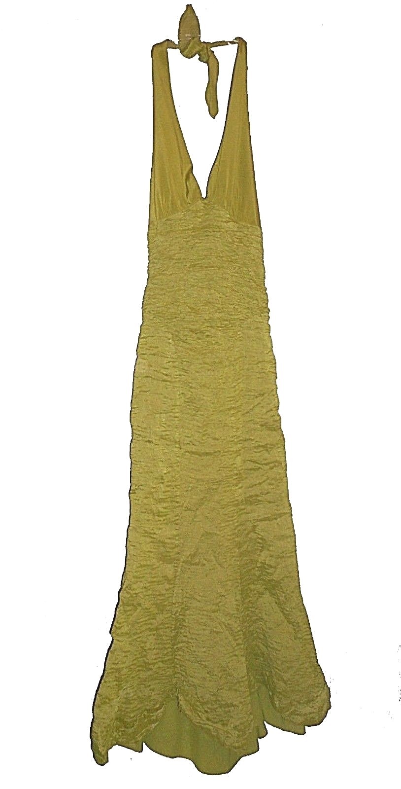 New Dress, Nicole Miller, Formal Green Crinkle Stretch Silk Satin Halter 8