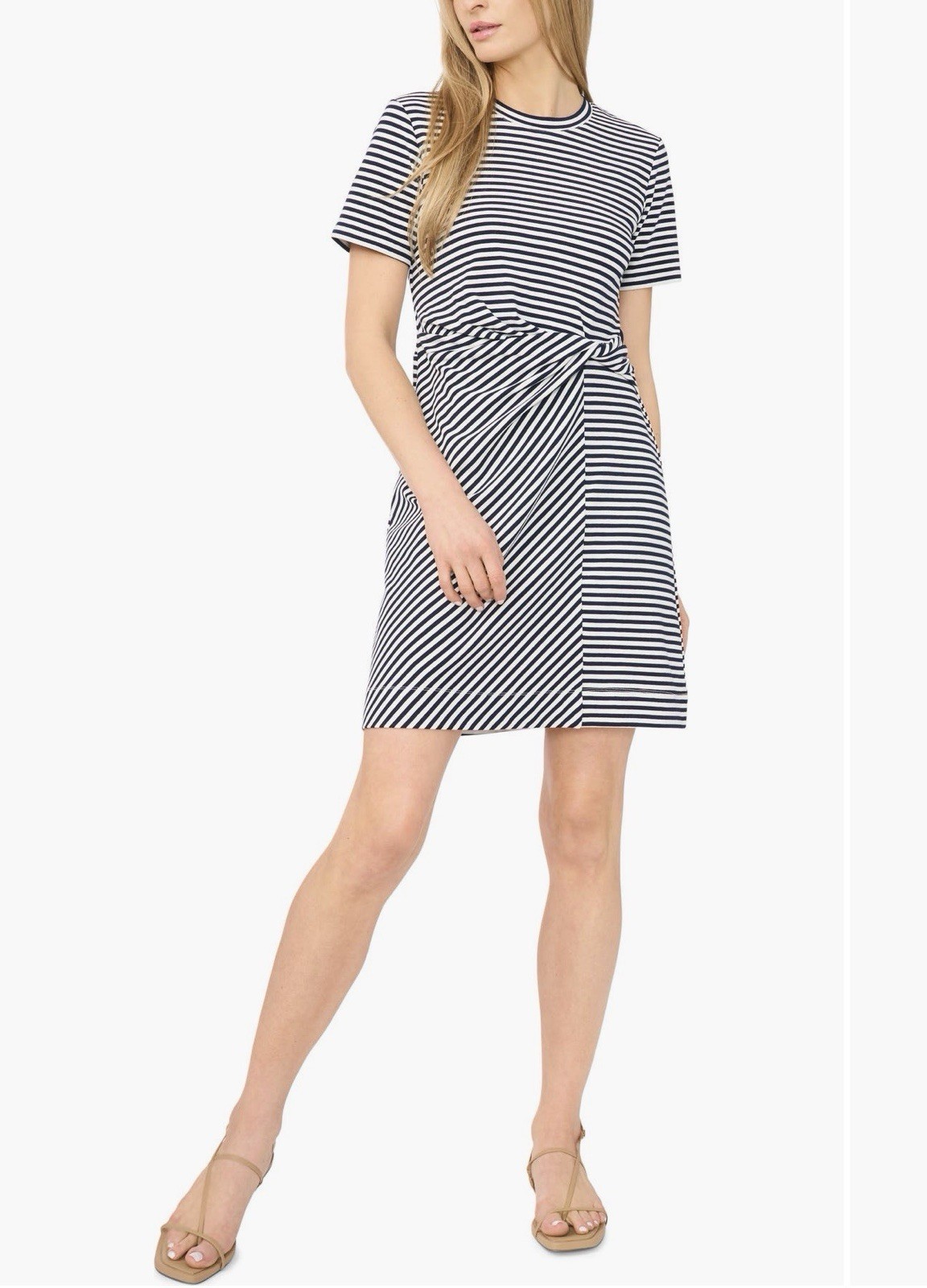 Halogen Stripe Twist Detail Stretch Cotton T-Shirt Dress
