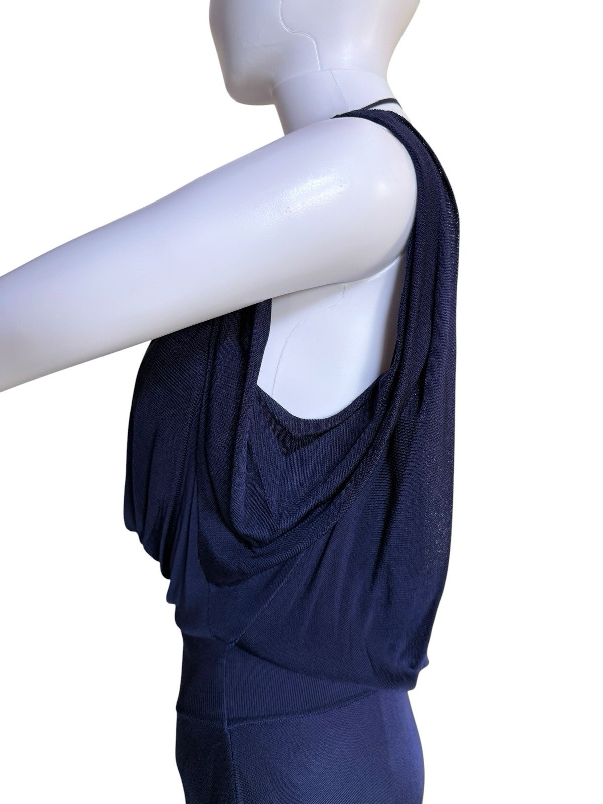 Alexander McQueen Navy Blue Draped Backless Dress 100% Viscose Size M Italy