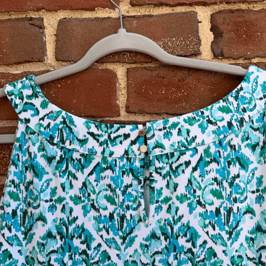 Talbots Women’s Ikat Floral Print Sleeveless Midi Dress White Blue green 2X NEW