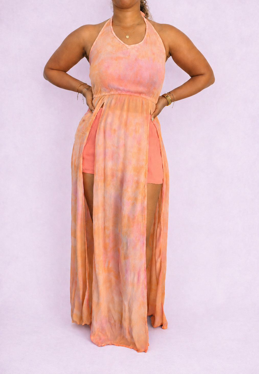 Tie Dye Boho Maxi Halterneck Beach Dress Pastel Colours
