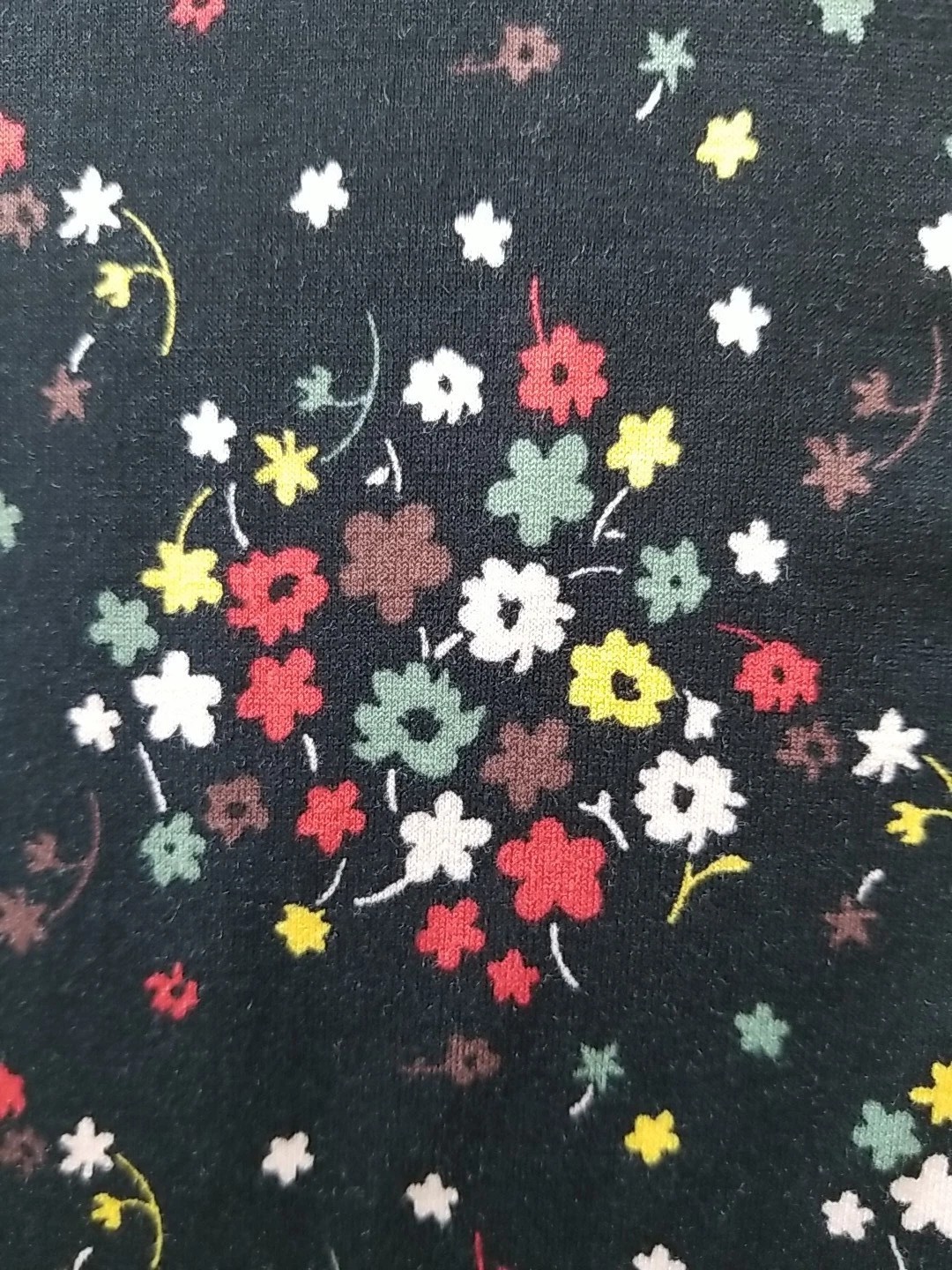 Boden Crew Neck Jersey Midi Dress US 6L 6 Black Floral Clusters Red Green Yellow