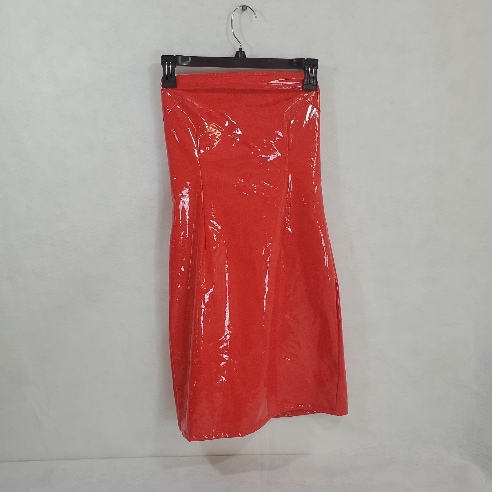 Women Genuine Red Party Clubwear Slim Fit Sleeveless Latex Tube Dress Shiny L