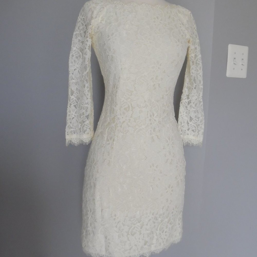 Diane Von Furstenberg Ivory Zarita Lace Mini Cocktail Shift Dress Size 0