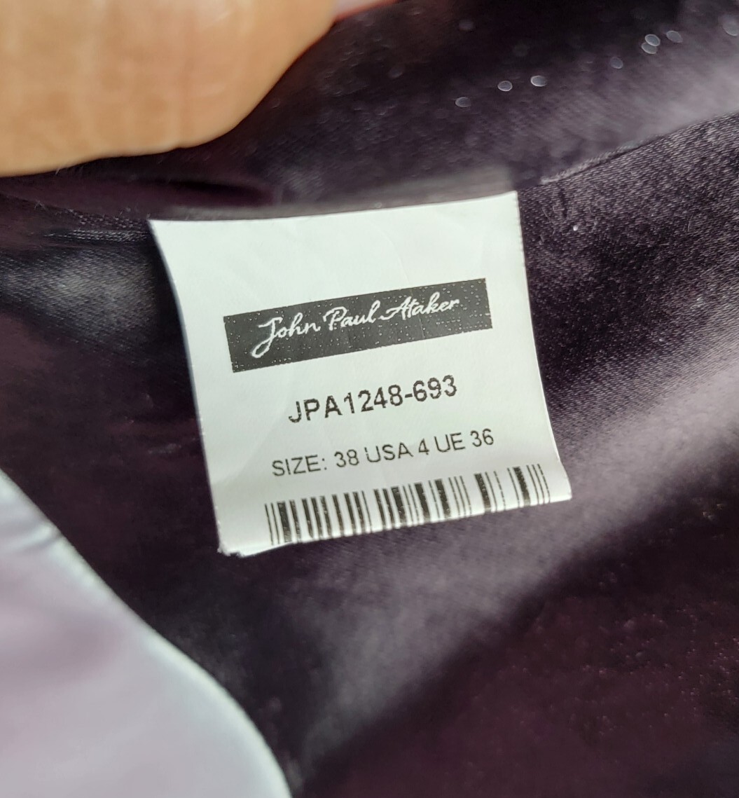 JOHN PAUL ATAKER PLEATED METALLIC SATIN OFF-SHOULDER GOWN, SIZE 38 $2600