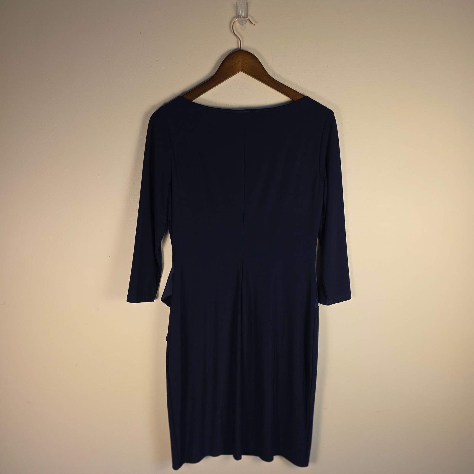 Vintage 90s Ralph Lauren American Living Sheath Dress Womens 8 Navy Ruffle Satin