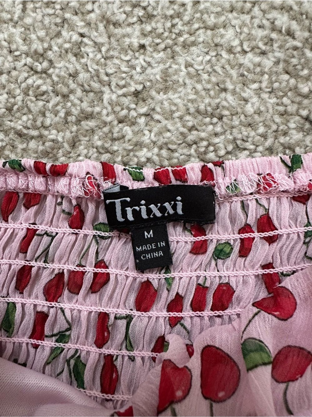 Trixxi Pink Cherry Print Tiered Babydoll Dress – Size M