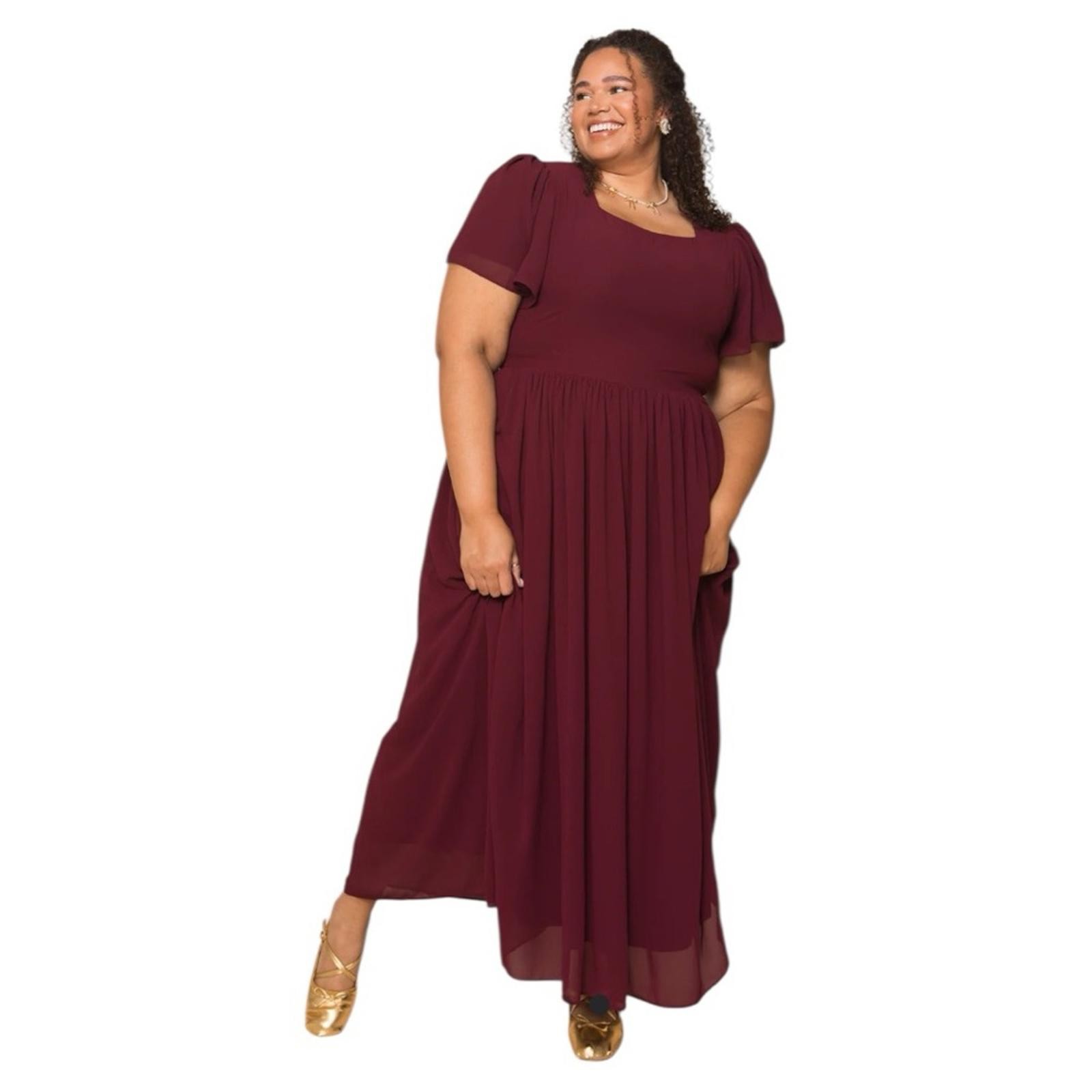 NWT Ivy City Co. Abbie Dress in Wine Chiffon Size 16W Maxi Length with Pockets