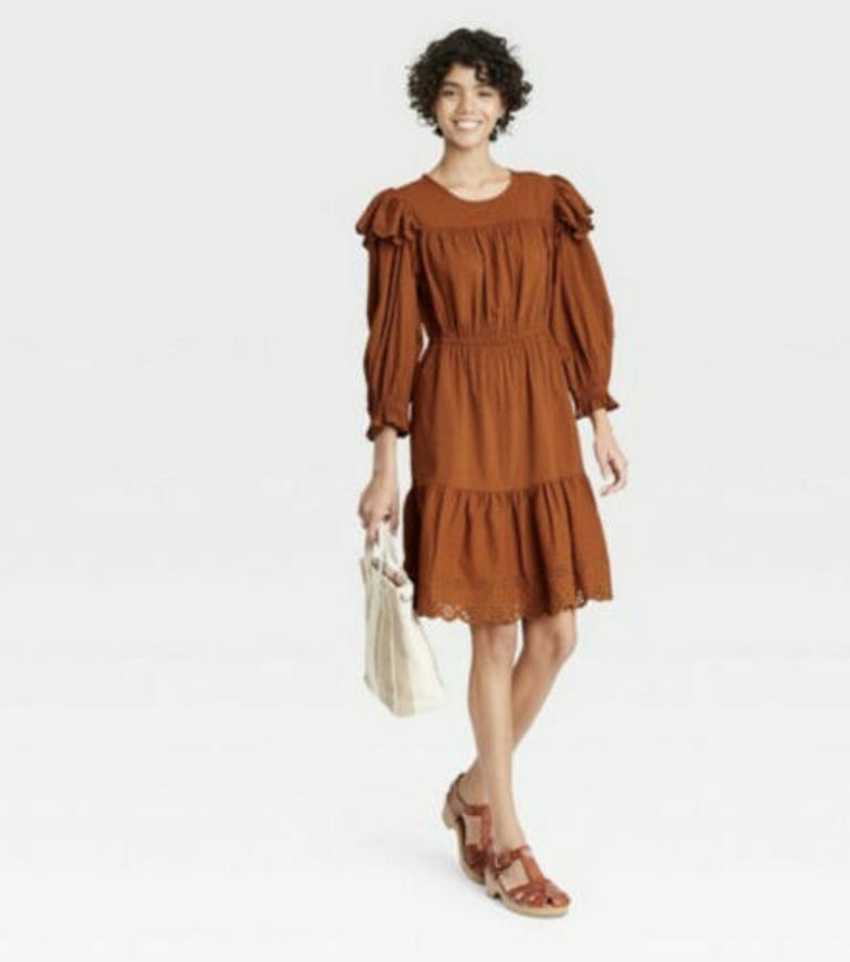 Universal Thread™ Women’s Ruffle Long Sleeve Ruffle Dress Brown – Pick Size