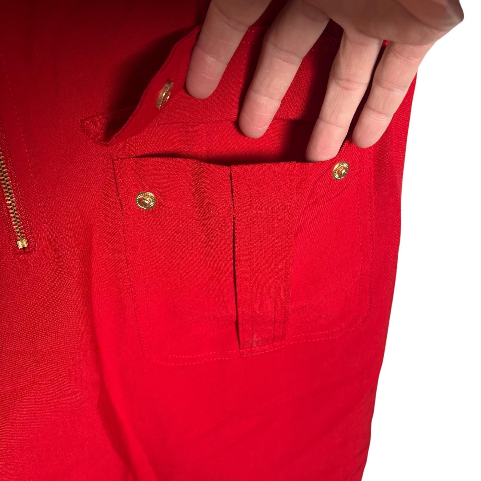 SHARAGANO Red Utility Zip Front Shirt Dress Roll Tab Sleeves Pockets Size 10