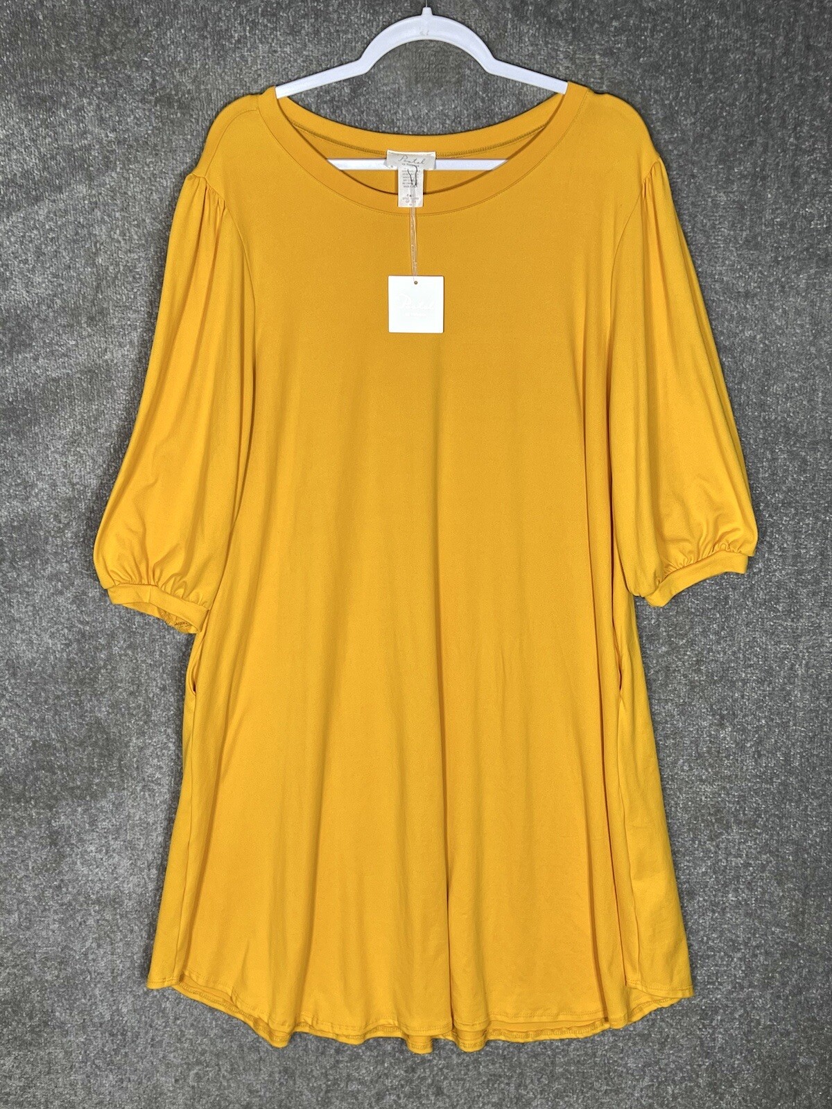 Pastel by Vivienne Midi Dress Womens Size 1XL Stretch Gold Yellow Pockets USA