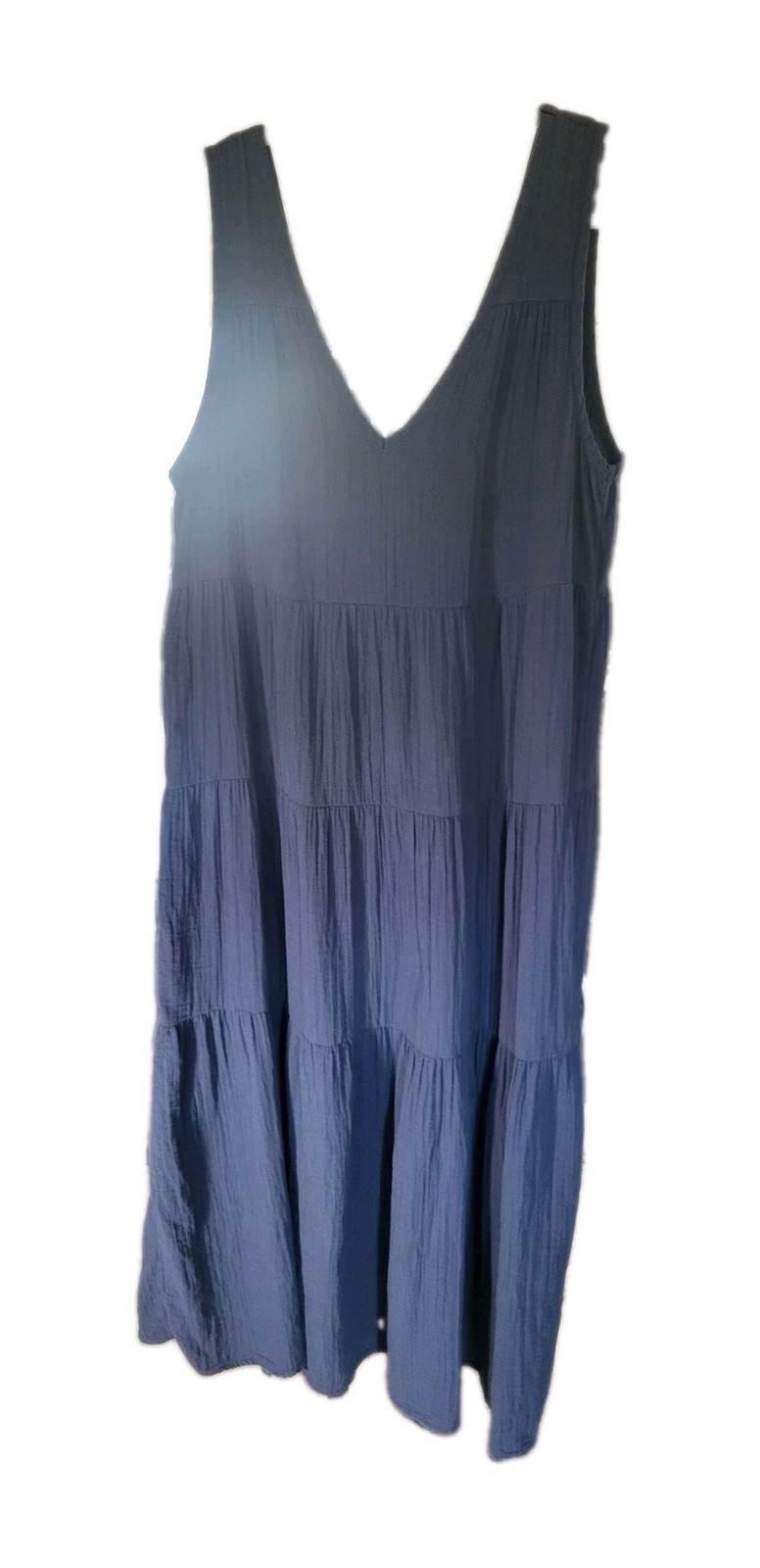 Quince 100% Organic Cotton Gauze Tiered Maxi Dress Sz LARGE Indigo Blue Coastal