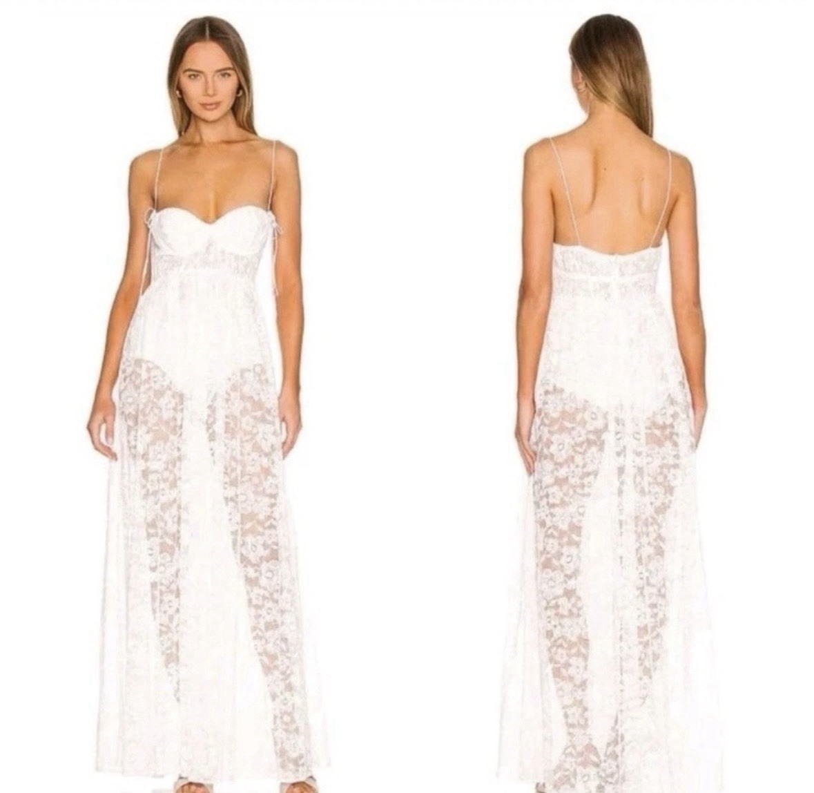 NWT For Love and Lemons Lorena Maxi Dress White Lace Size XS