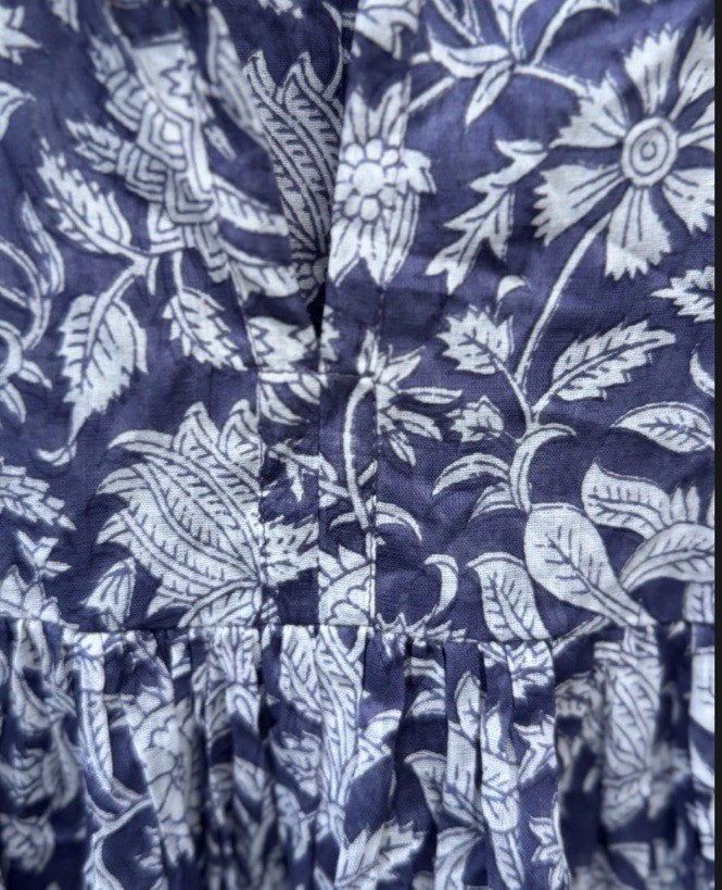 Daughters Of India Dress S Kyra Midi Floral Cotton Boho Blue Iris Flowy Ret 199