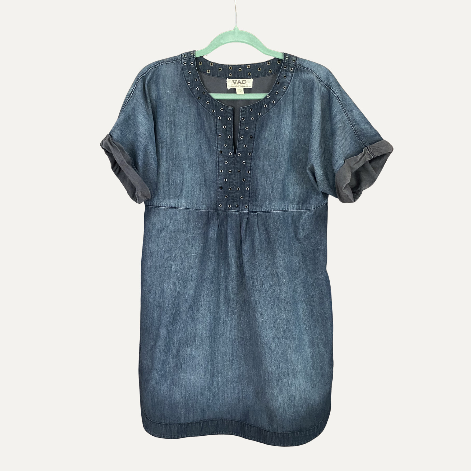 00s V.A.C. Jeans 100% cotton indigo denim mini dress women’s small boho