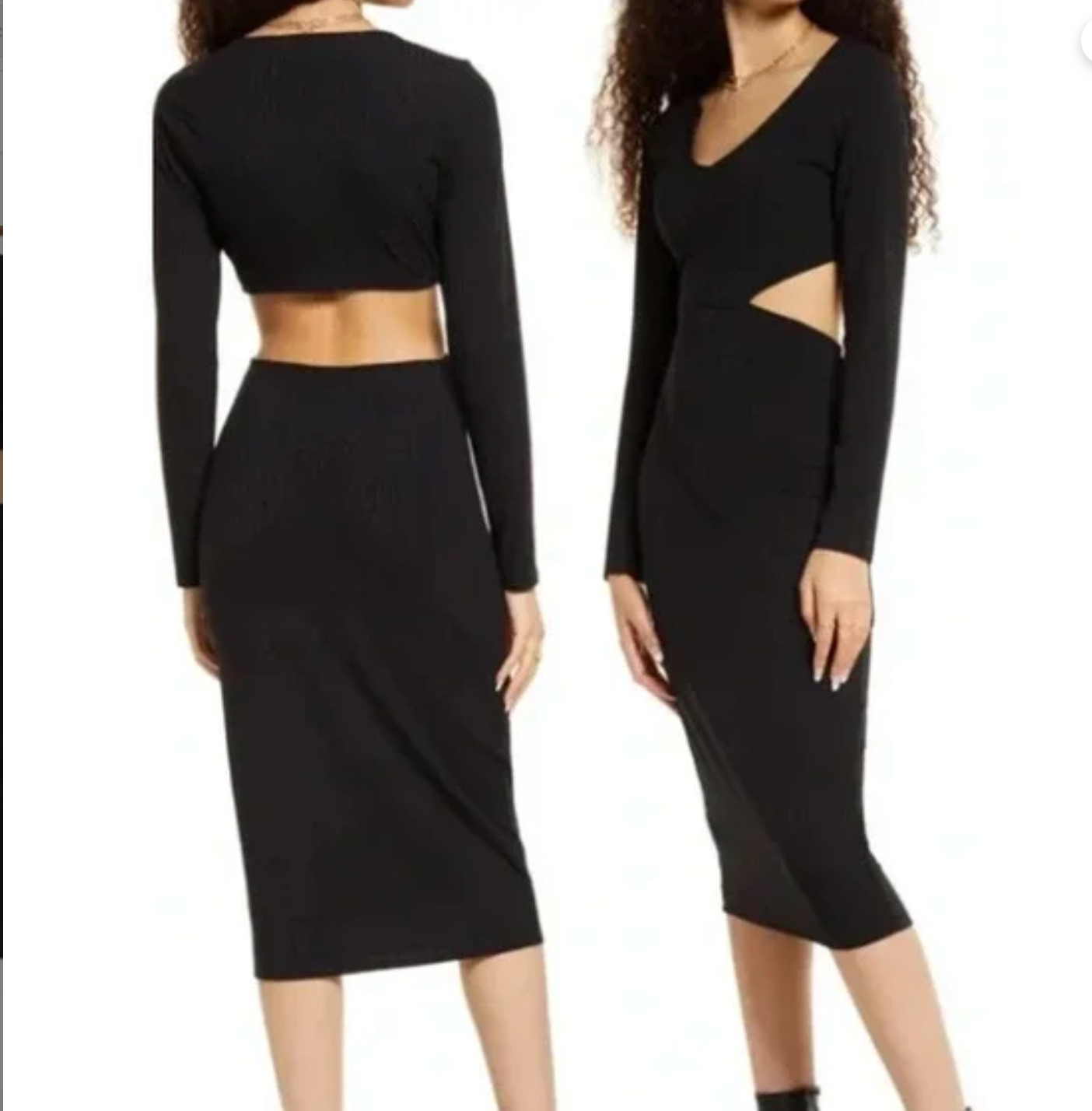 BP. Cut Out Back Long Sleeve Ribbed Knit Maxi Dress Black Size Medium
