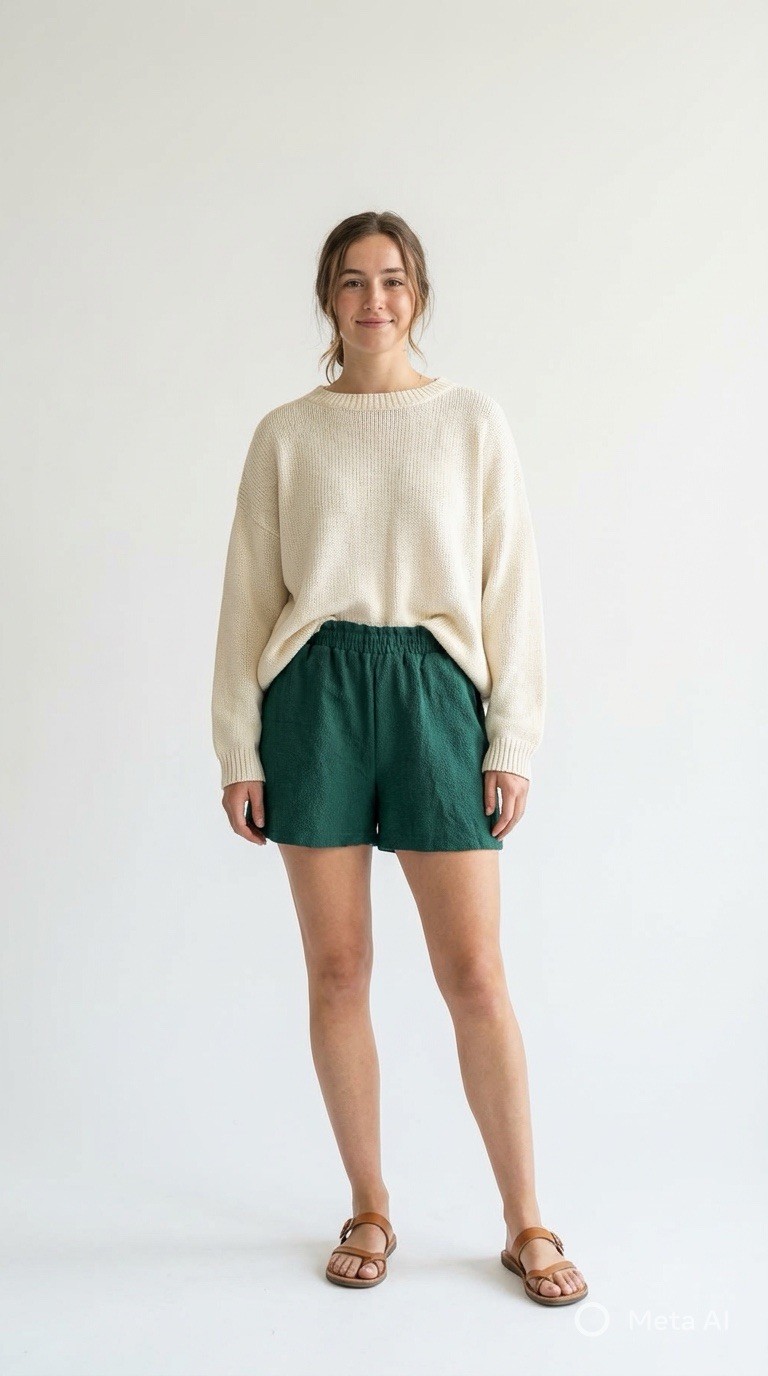 Nine.Eight New York Green Textured Elastic Waist Shorts Women’s Size M NWT