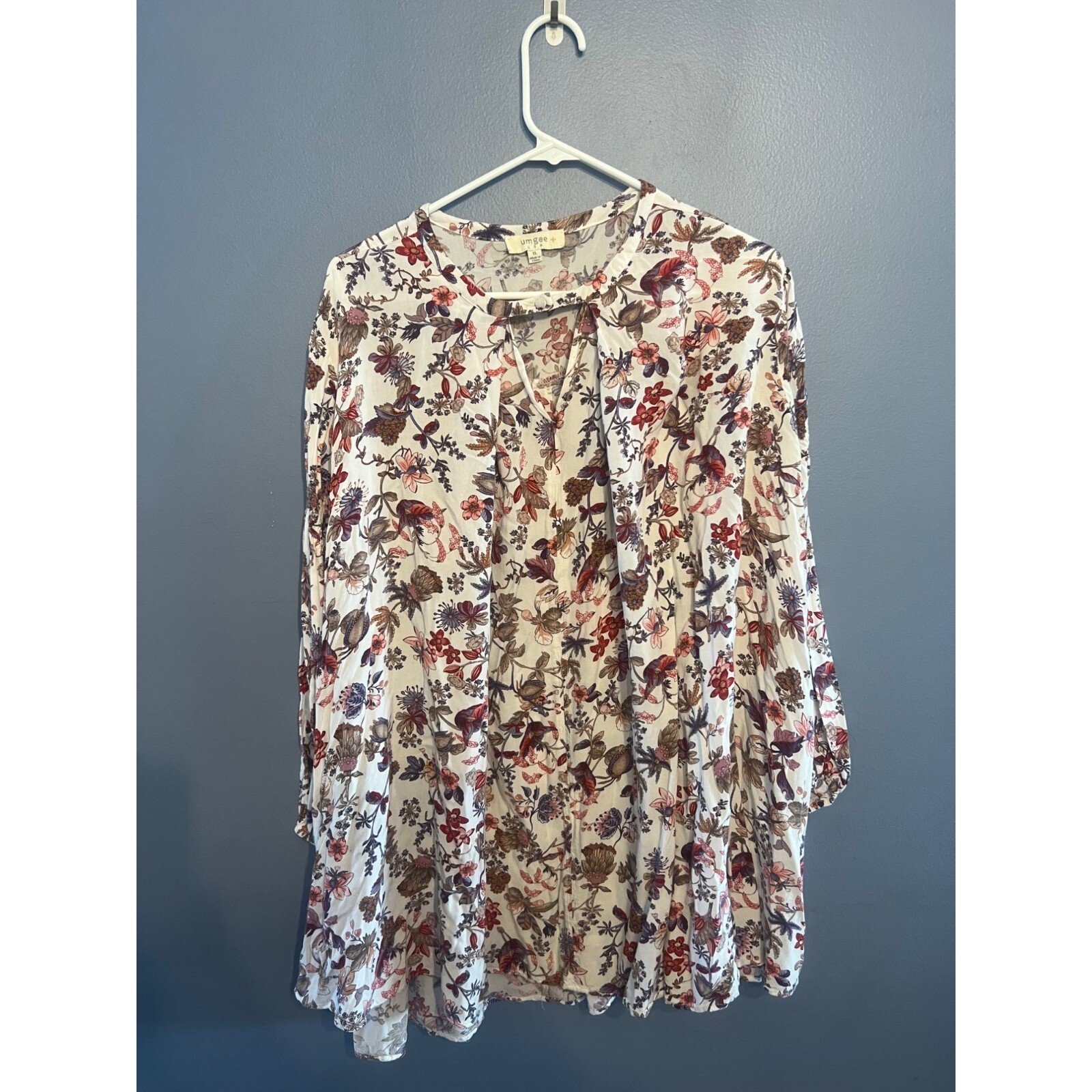 Women’s Umgee Floral Long Tunic Shirt/Dress With Keyhole, Boho Floral Size XL