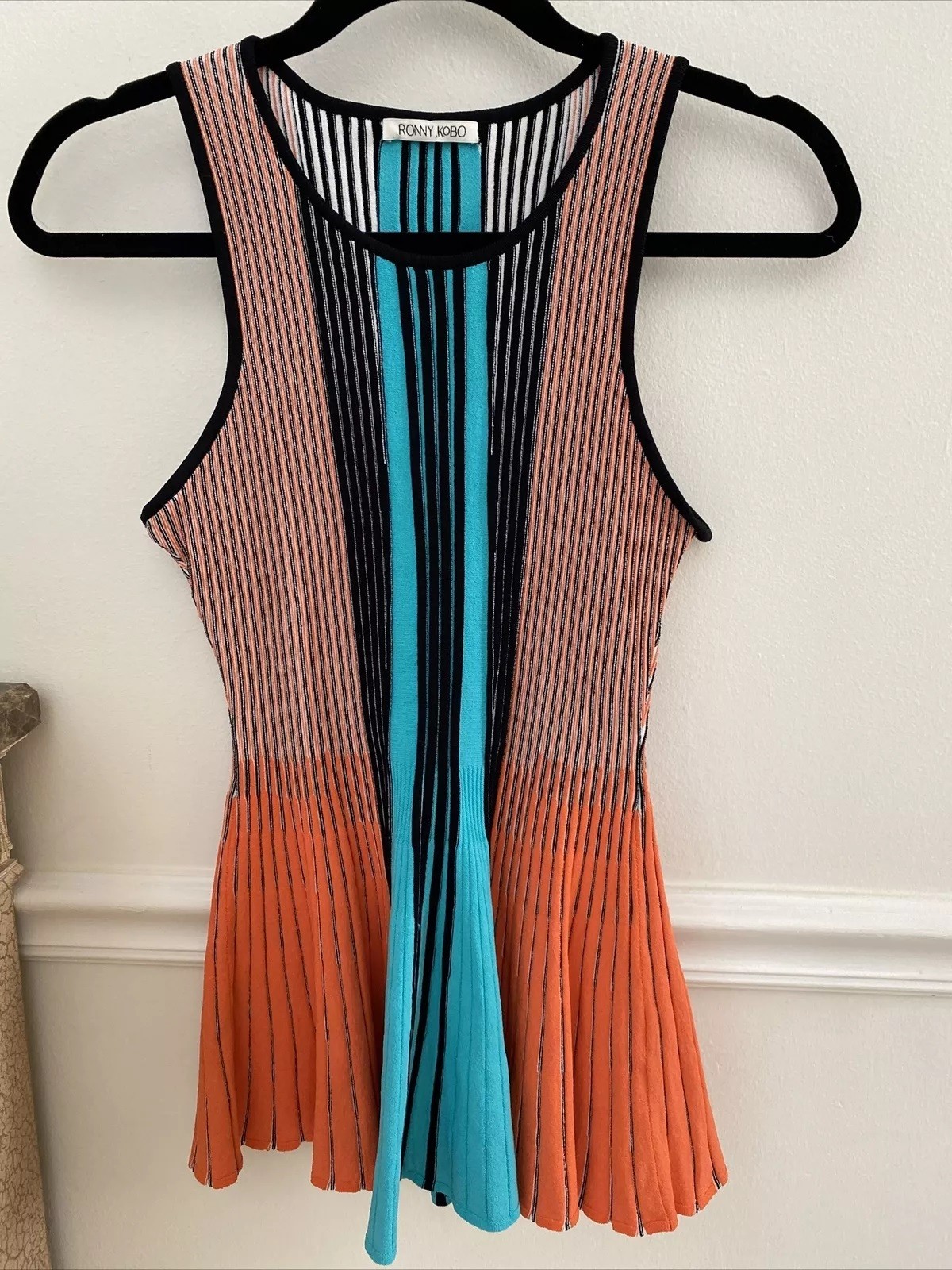 Ronny Kobo Women’s Knit Mini Dress Orange /Multi Fit and Flair Bodycon ~ Size M