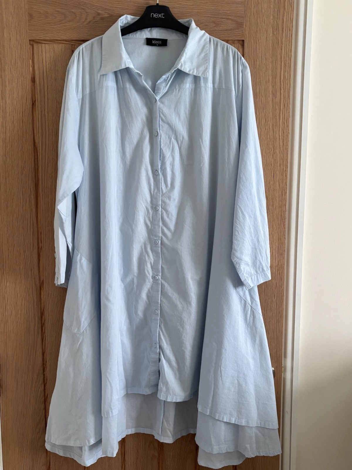 Klass Light Blue Cotton Smock Style Shirt Dress or Beach Cover Up, approx 18-20