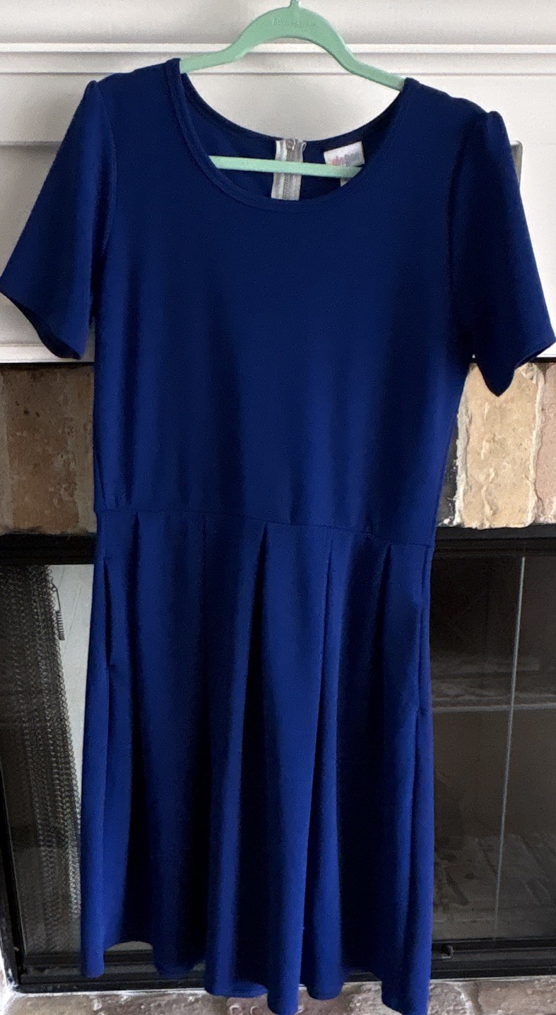 LuLaRoe Women’s Blue Solid Fit & Flare Pleated Back Zip Dress XL