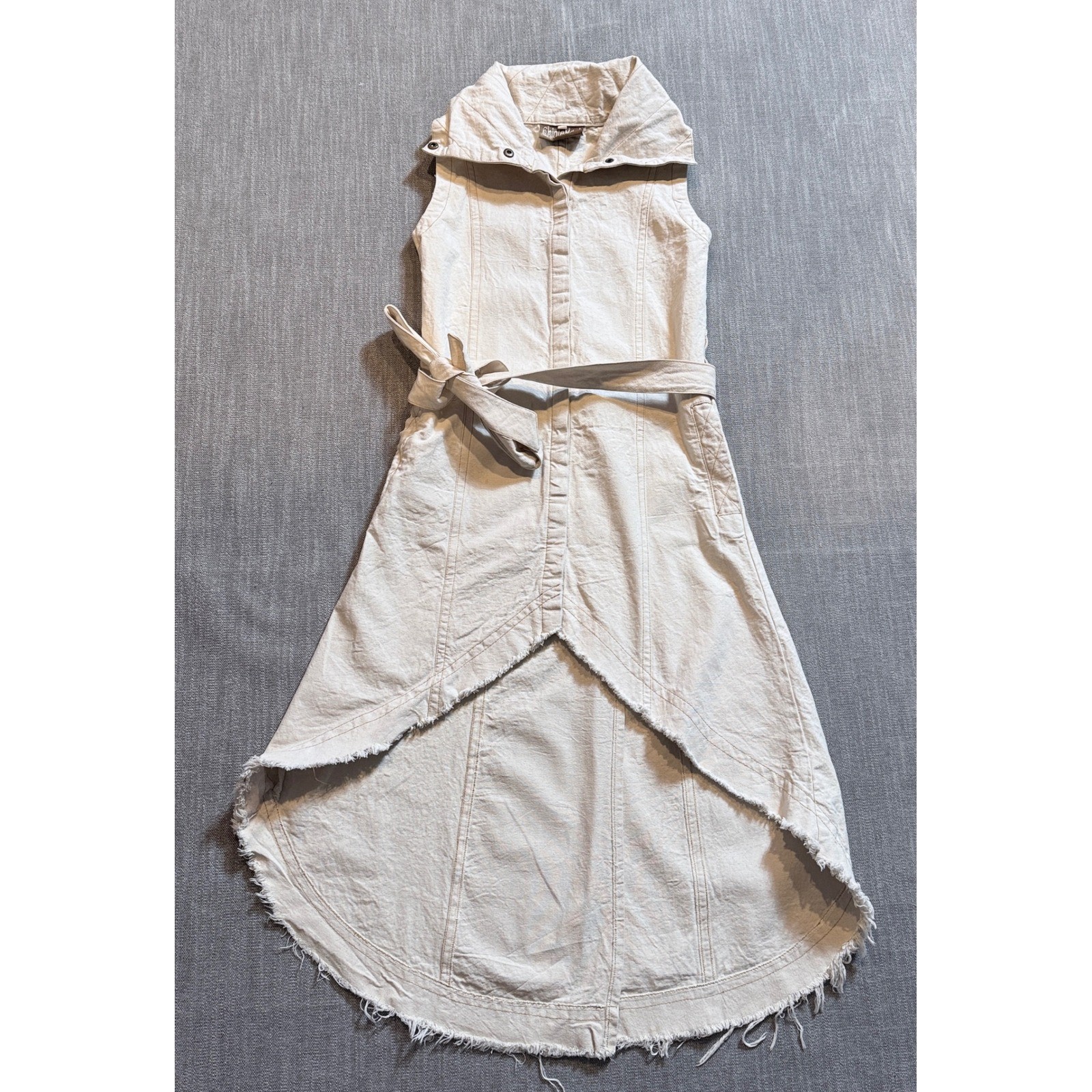 Chintamani Alchemistry Cream Cotton Canvas High Low Sleeveless Dress Small
