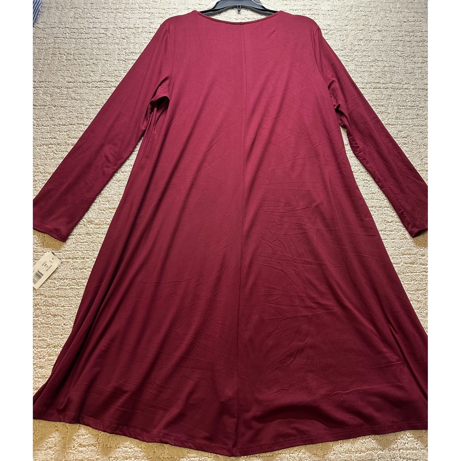 Womens Burgundy Swing Dress XL Long Sleeve A-Line Flowy Tunic NWT Soft Casual