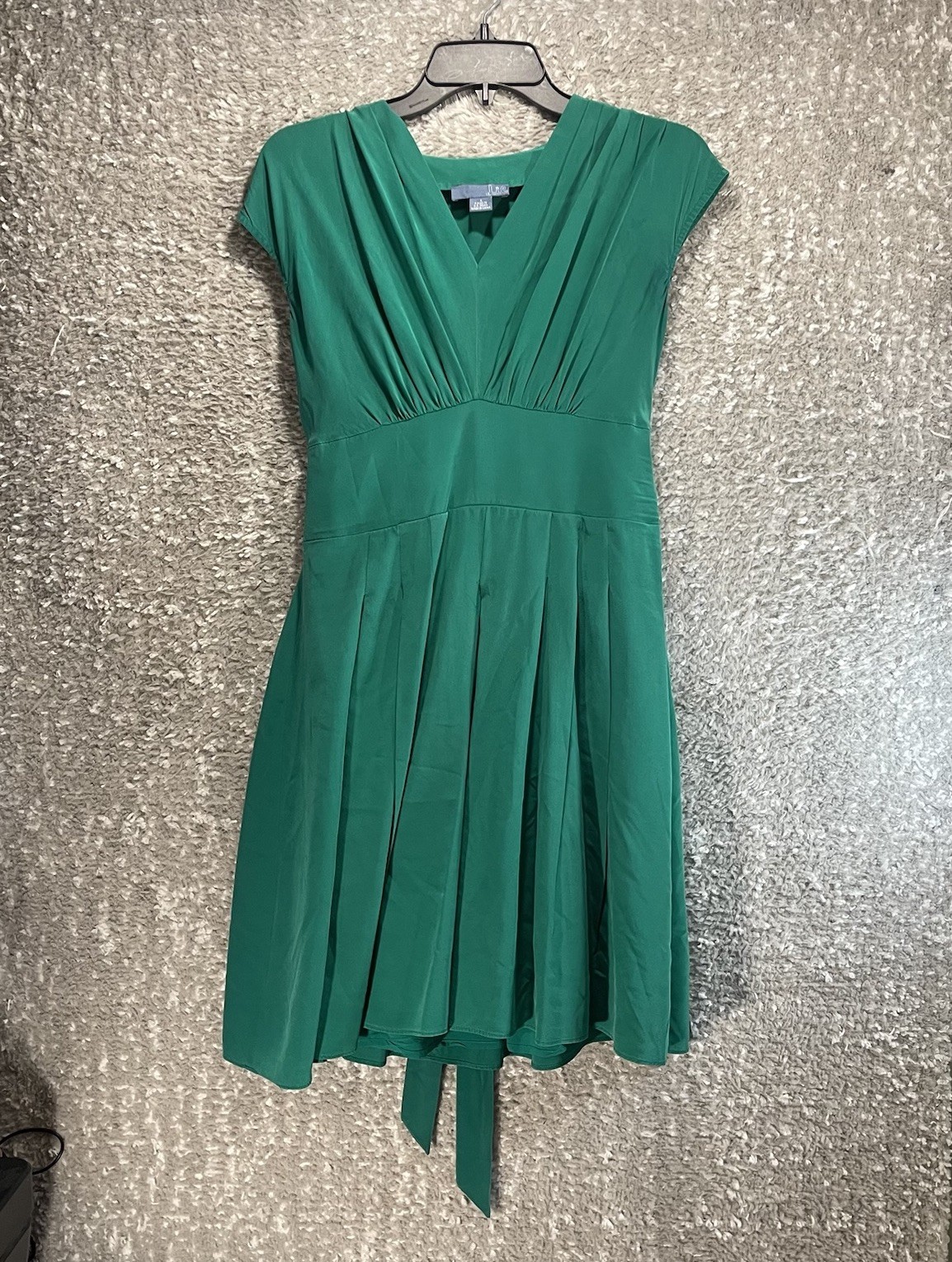 Lil Anthropologie Pleated Green Shift Dress S Preppy Academia Old Money Back Tie
