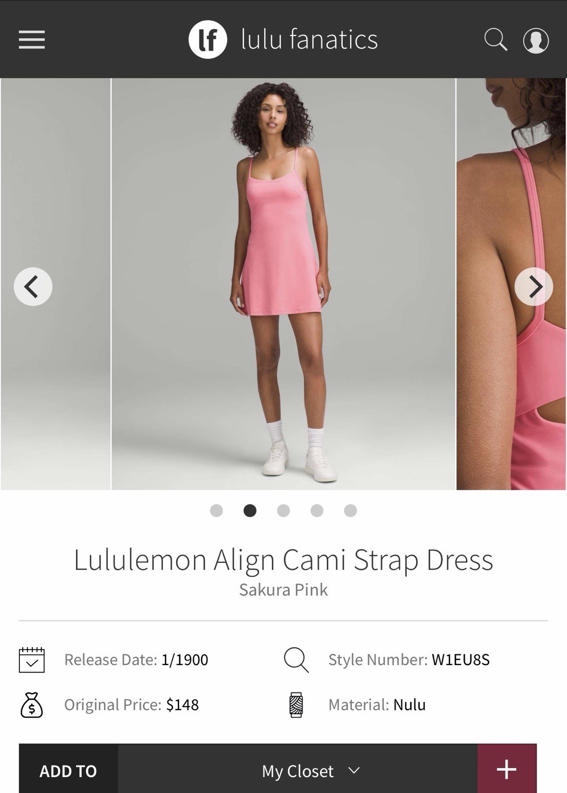 NWT Lululemon Align Cami Strap Dress Sakura Pink SAKP Size 4