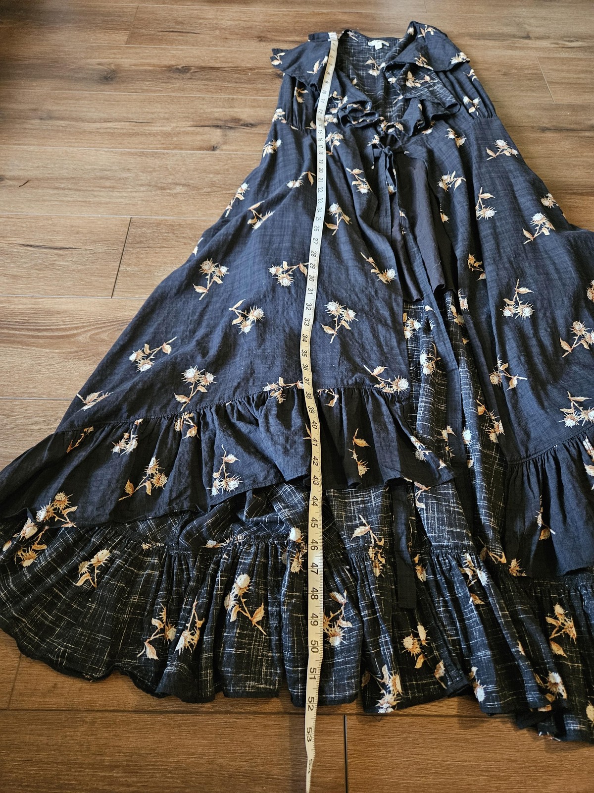 BP Maxi Dress Womens XXS Black Floral Sleeveless Ruffle Tie Front Waist Hi-Lo