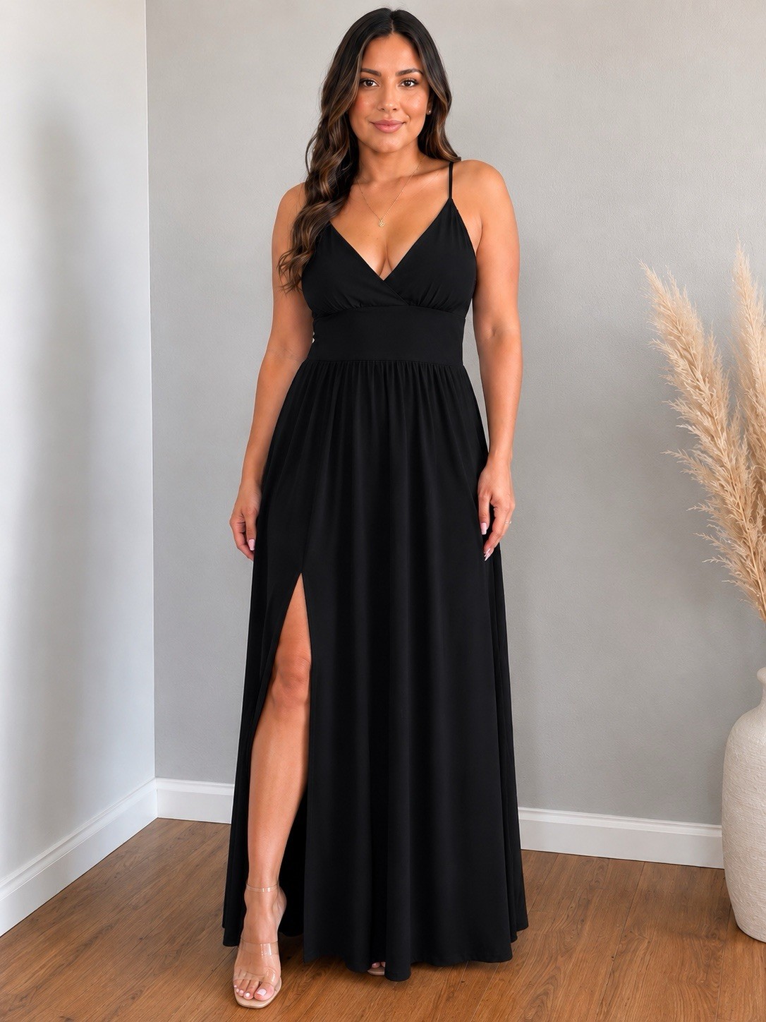 Women’s Black Maxi Dress Sleeveless Criss Cross Back Stretch Long Dress Size L