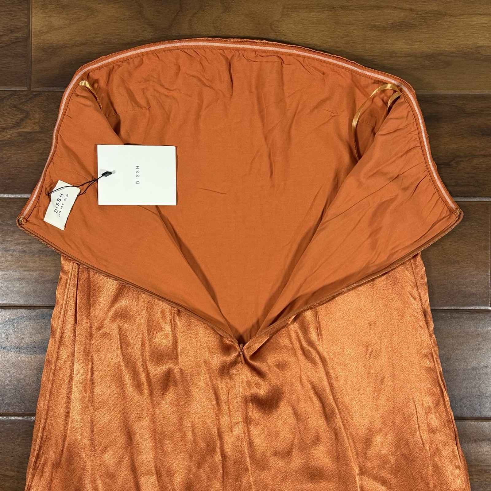Dissh Women’s Size AU 10 / US 6 Orange Mia Strapless Satin Maxi Dress Side Slit