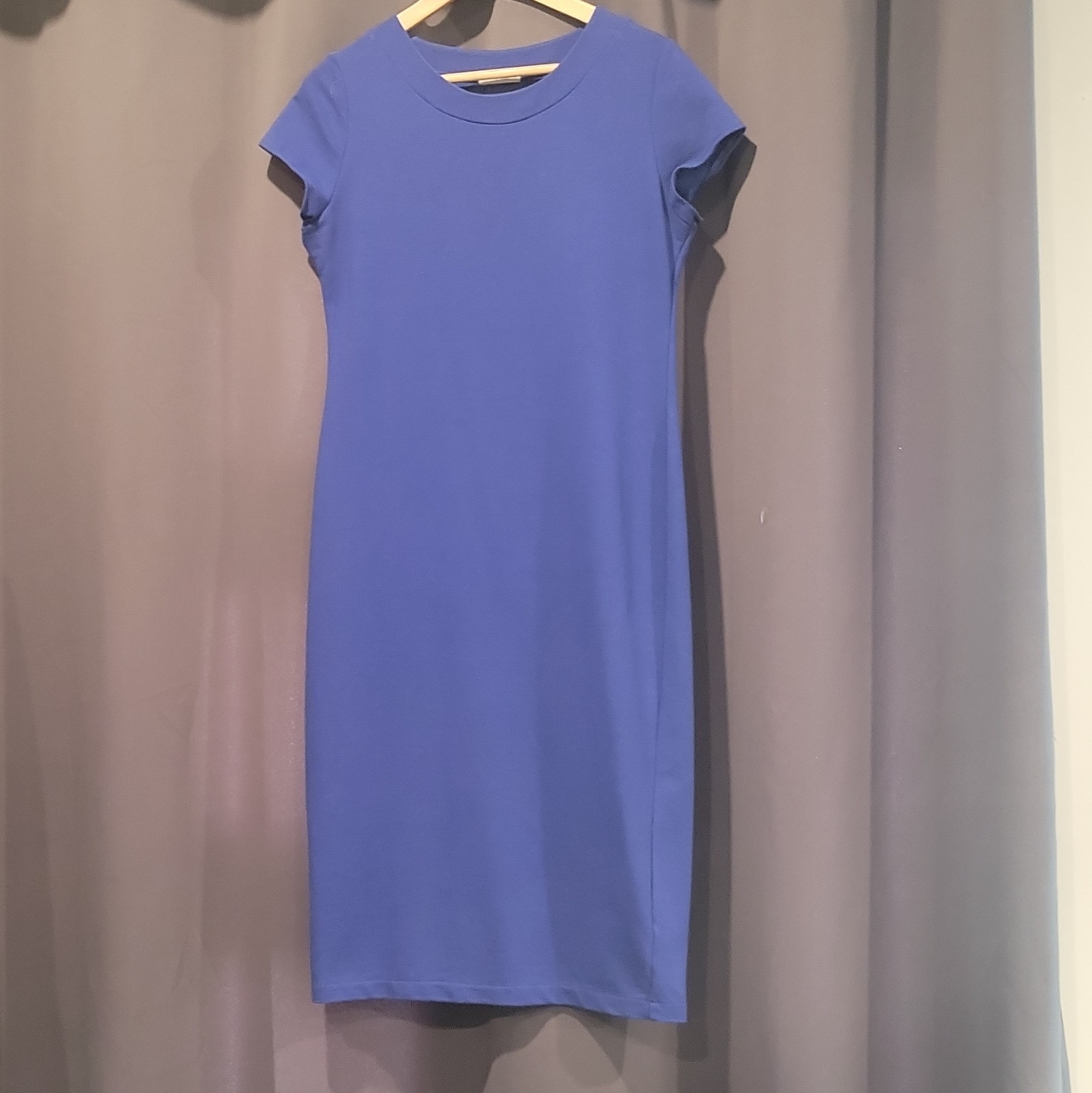 Makadamia Women’s Blue Solid Round Neck Short Sleeve Midi Dress Size 42