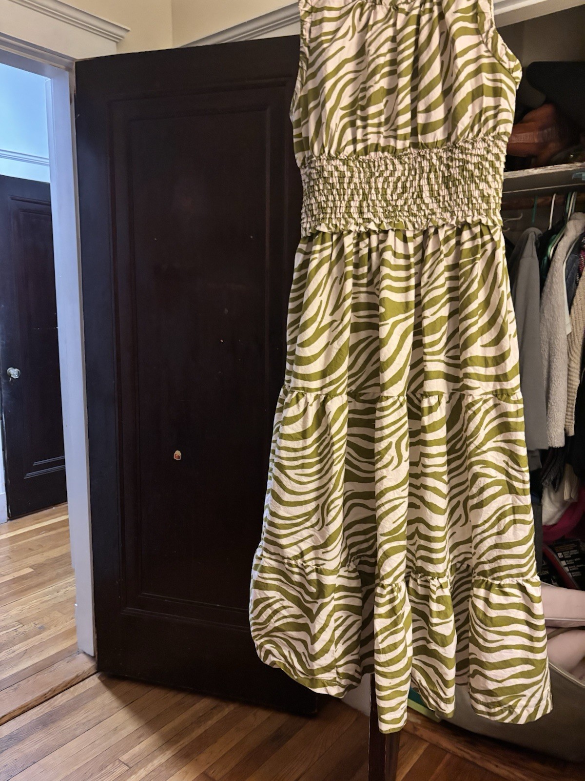 Anthropologie Midi Dress Green Sleeveless Poplin Smocked Preppy Boho S