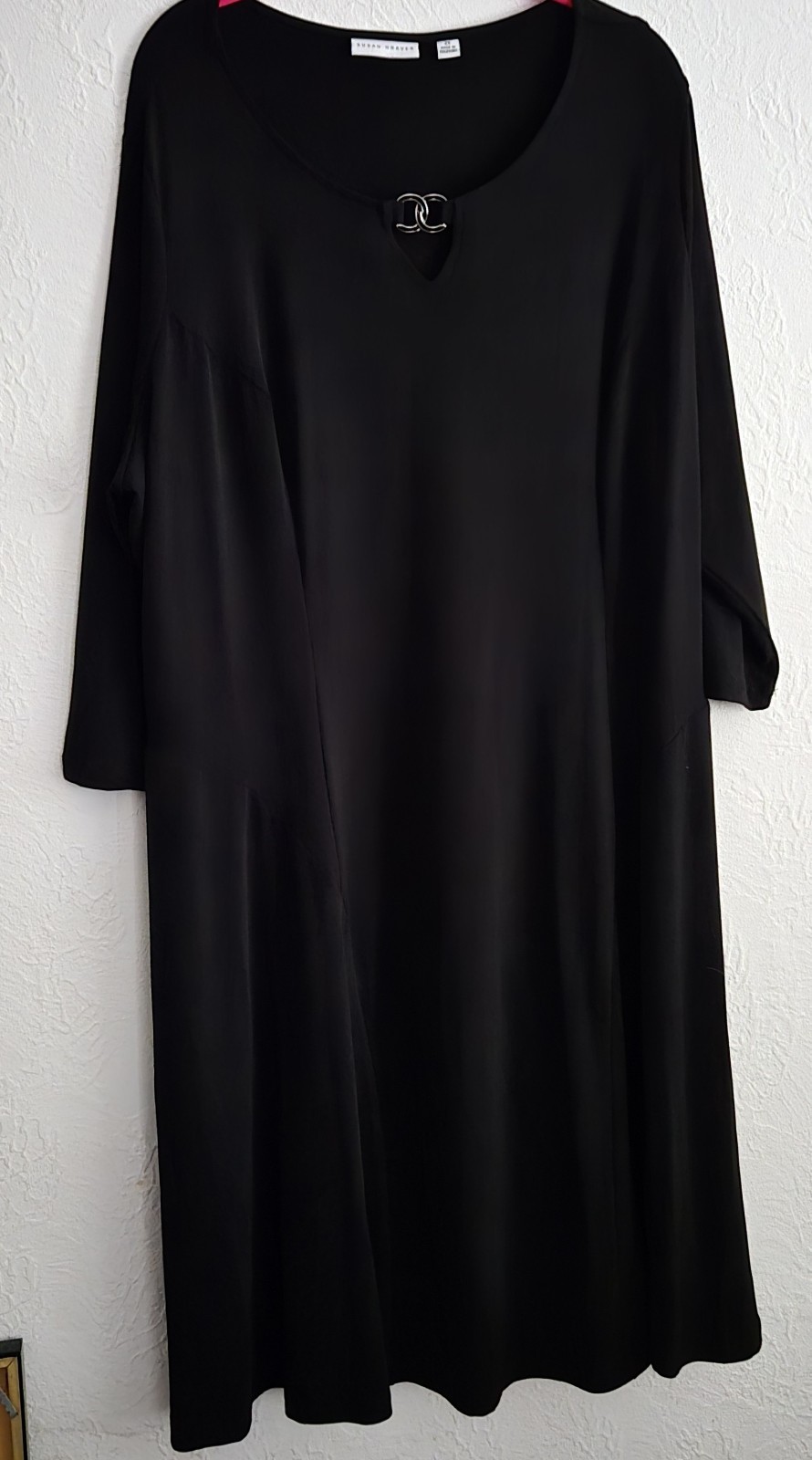 Susan Graver Black Dress Women’s 2X V-Neck Knee Length 3/4 Sleeve