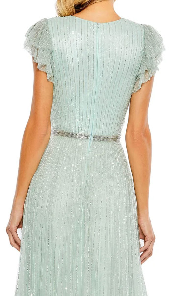 MAC DUGGAL 5502 SEQUINED WRAP OVER RUFFLED CAP SLEEVE SEAMIST GOWN sz 16