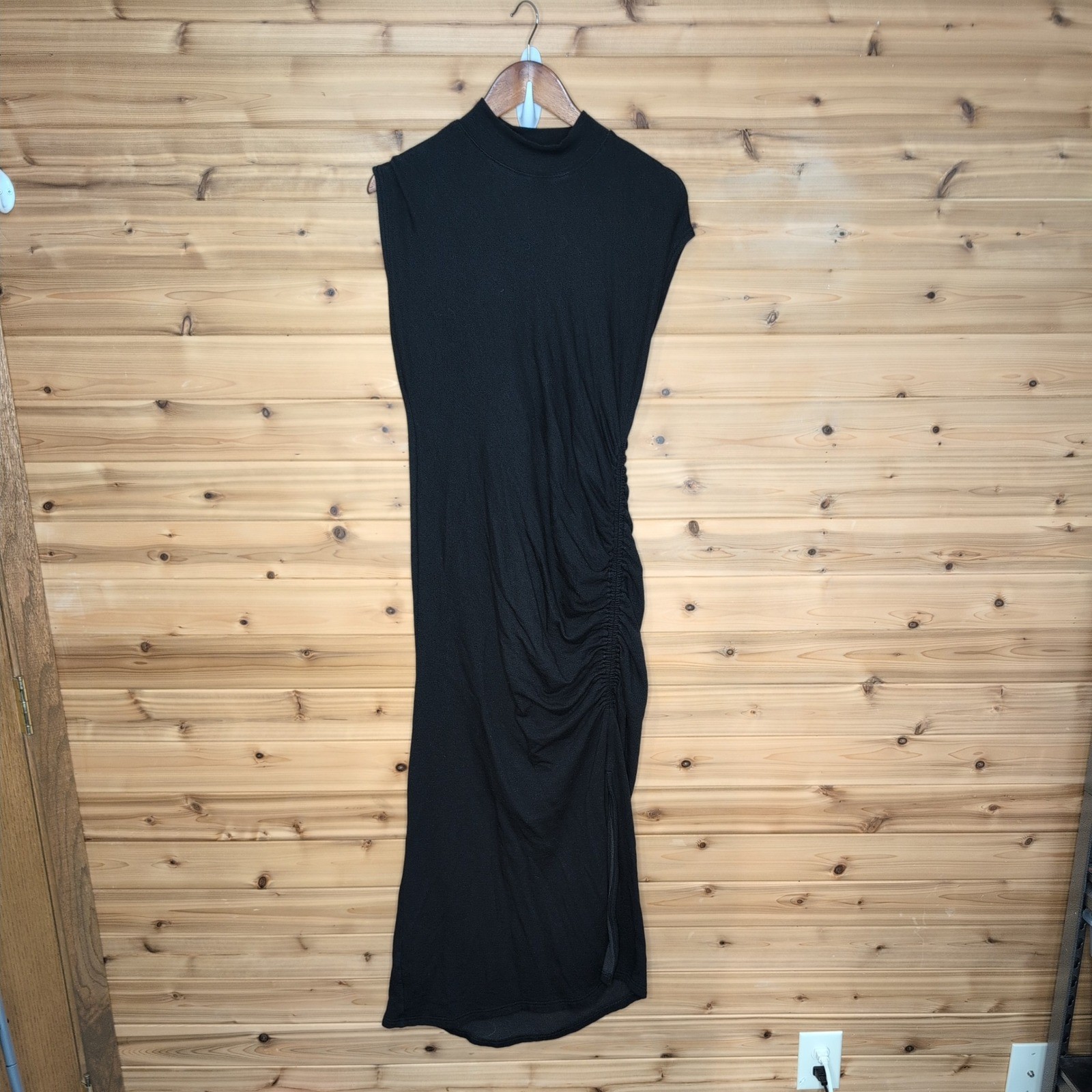 Daily Practice Anthropologie Black Mock Neck Ruched Side Midi Dress Large