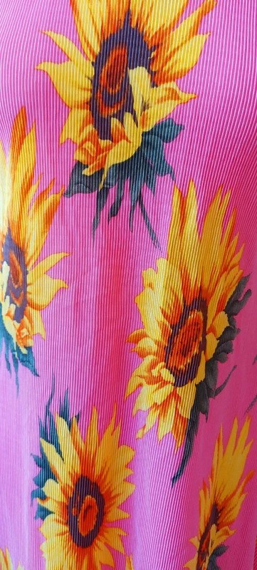 Bright pink pleated crinkle sunflower print dress| Italian Vintage|Sz 10 8/10/12