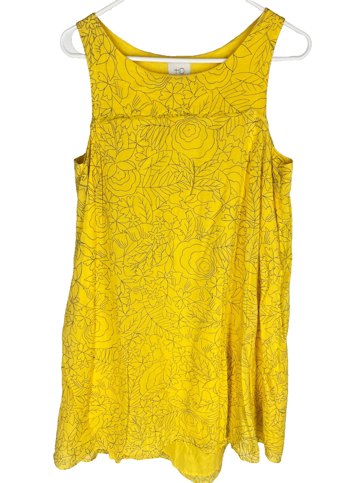 HD in PARIS Anthropologie Dress Size 6 Yellow Floral Sketch Boho Beach Peasant