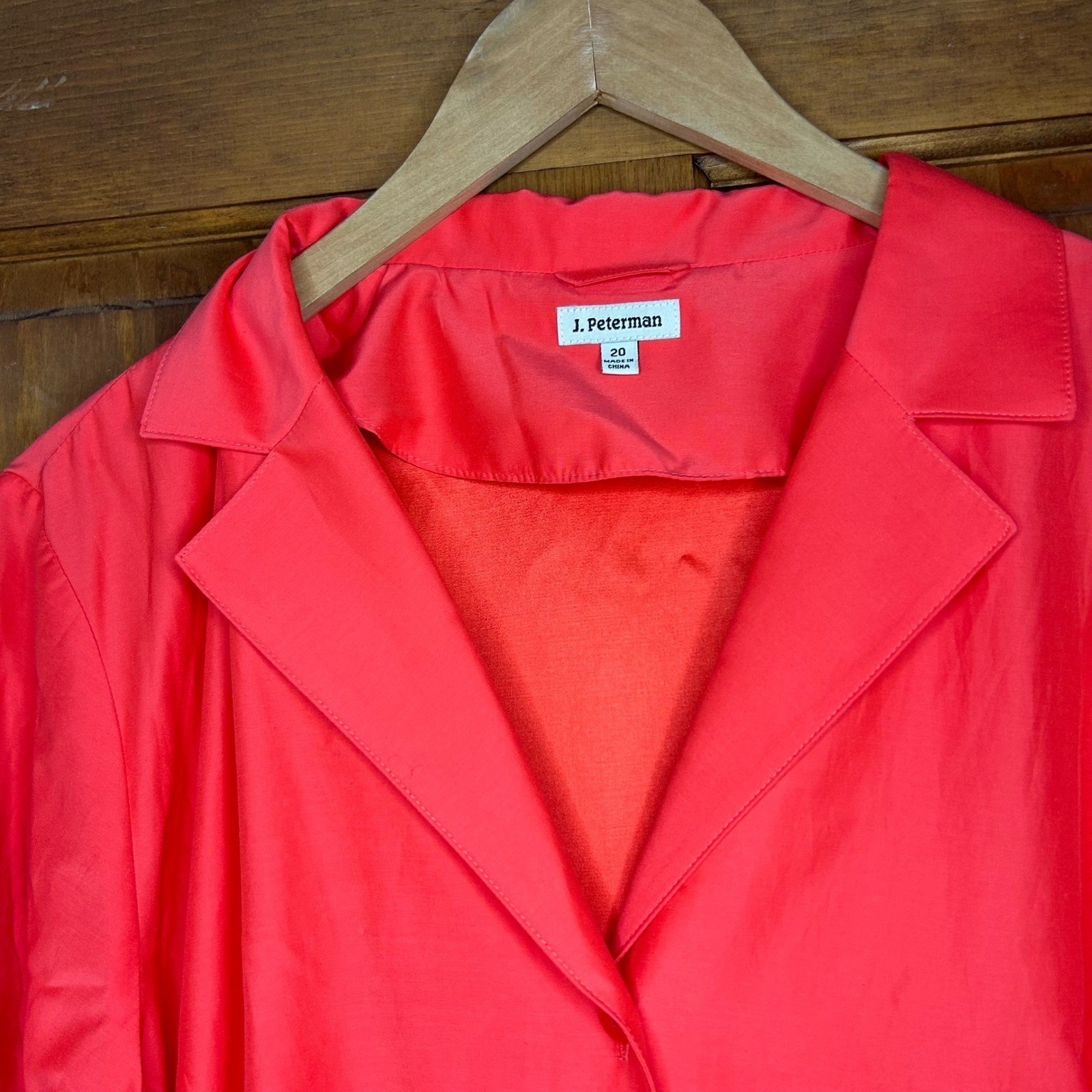 Old Money J. Peterman Silk Cotton 1947 Shirtdress 20 Quiet Luxury Coral Red Midi
