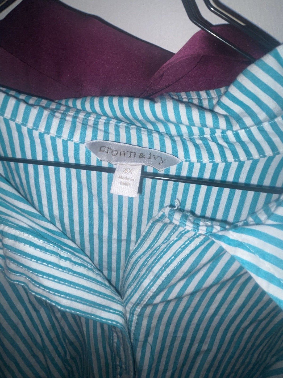 Crown & Ivy Blue/White Striped Collared Button Front Belted Shirt Dress 4X
