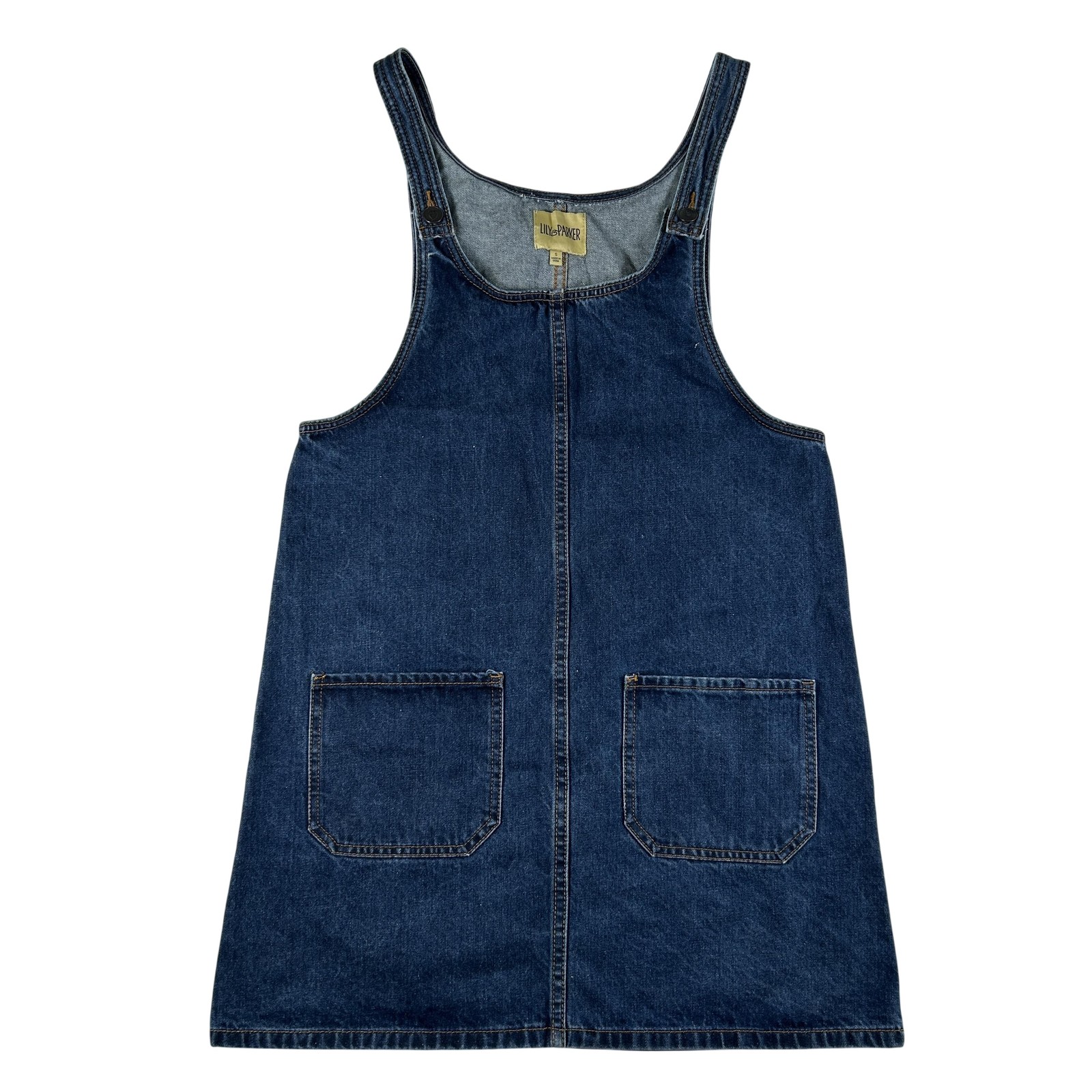 Lily & Parker Dress Womens Small Blue Denim Overall Pinafore Scoop Neck Pockets