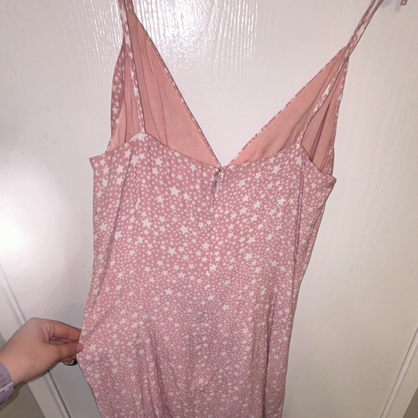 Skylar + Madison Pink/White Star V-Neck Slip Mini Dress Lined Slit M