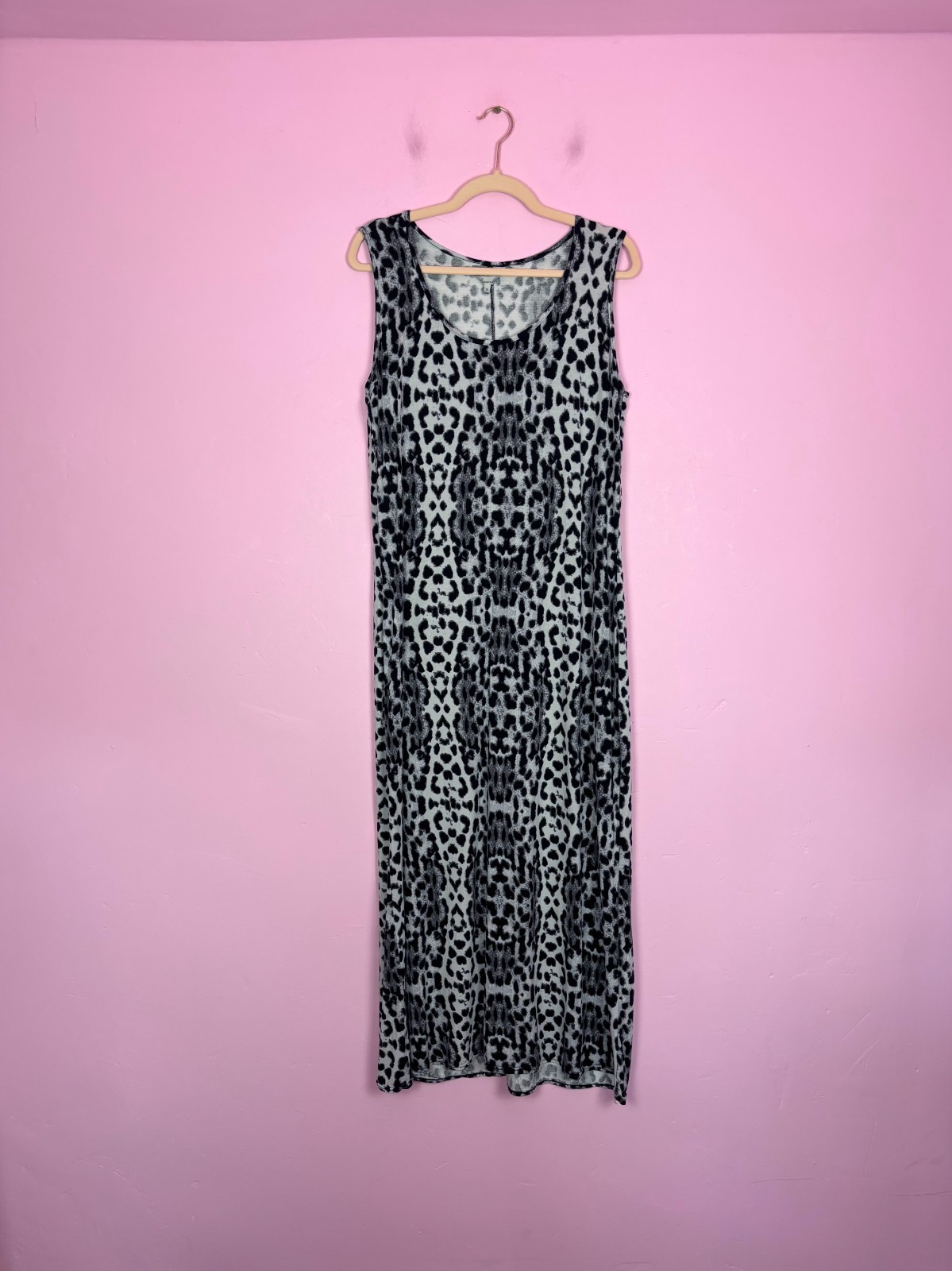 Peacocks Vintage Grey Leopard Bodycon Maxi Dress 00s Y2K Size 18