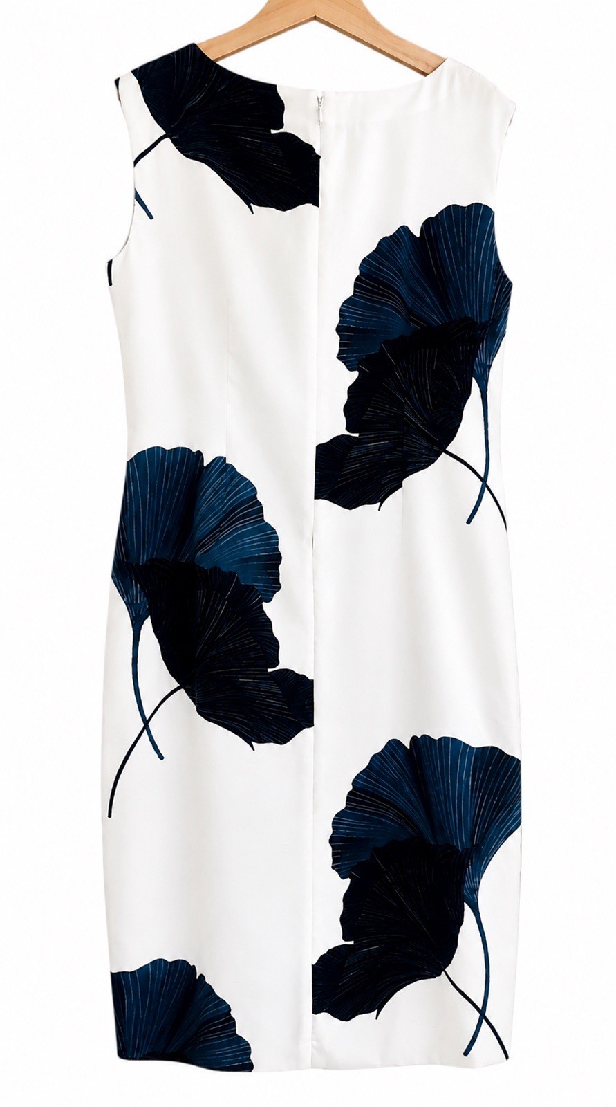 Ann Taylor Asymmetric Floral Satin Sheath Dress 12 White Blue Floral Midi Slit