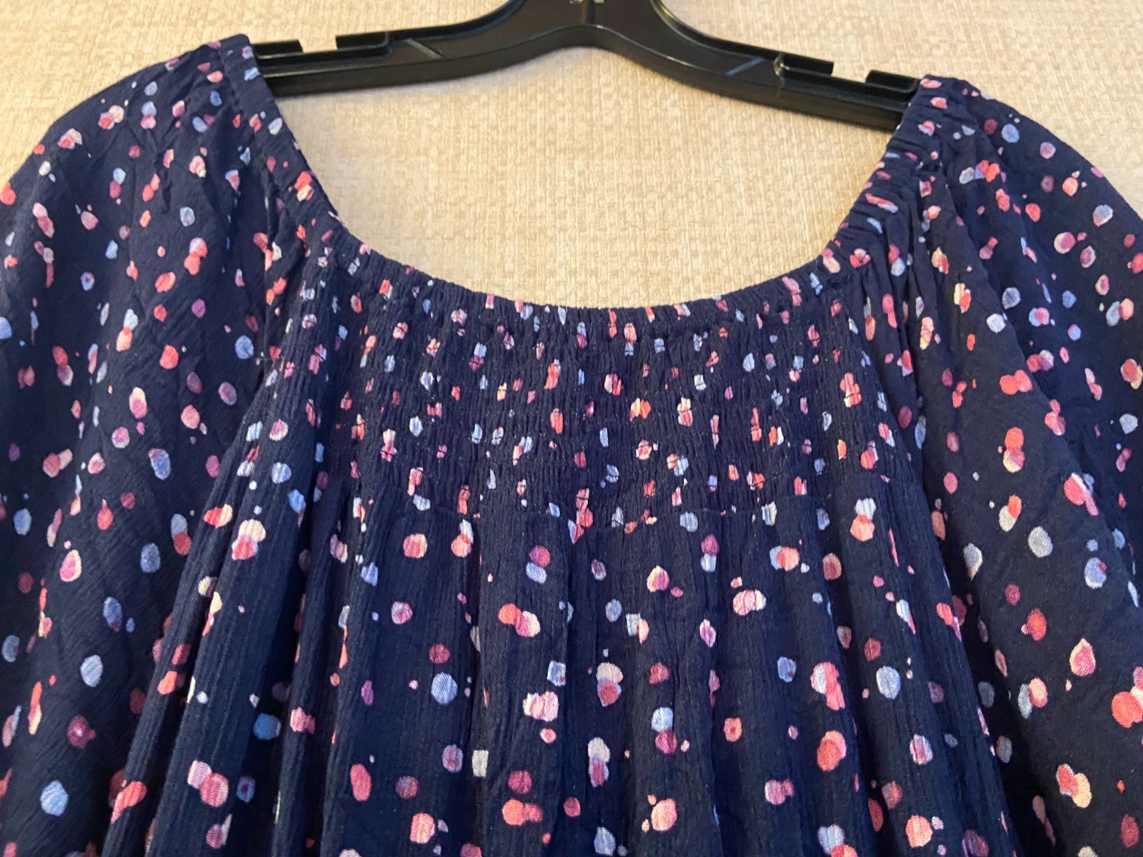 Studio B by Bobeau flutter sleeve maxi dress size L blue w/geometric dot print